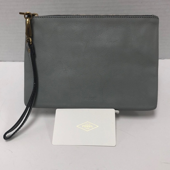 Fossil gray leather wristlet - Picture 1 of 6
